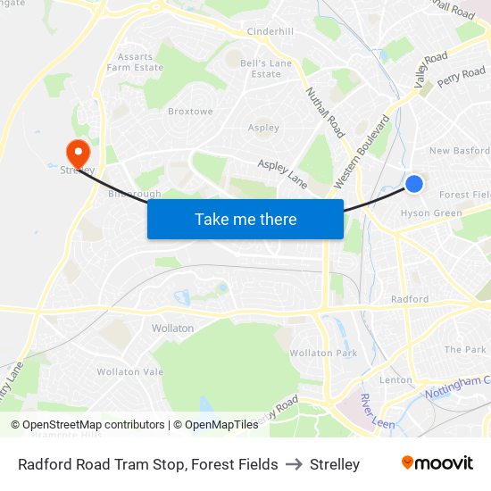 Radford Road Tram Stop, Forest Fields to Strelley map