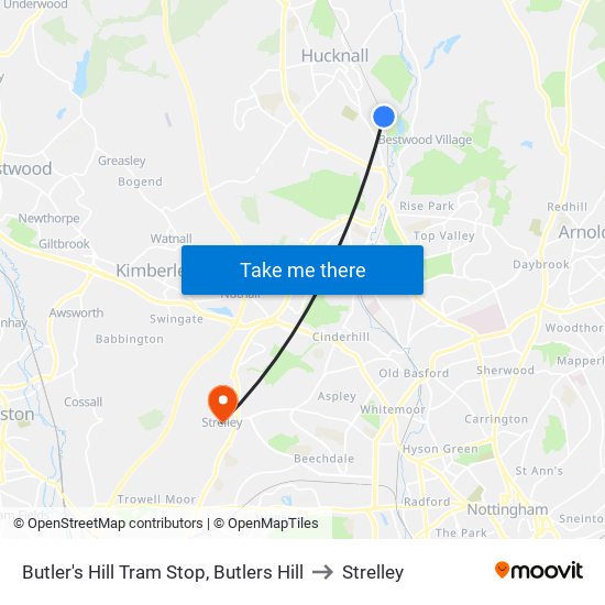 Butler's Hill Tram Stop, Butlers Hill to Strelley map