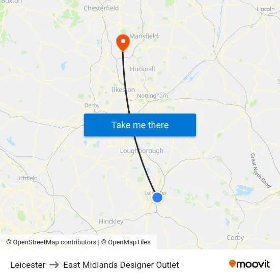 Leicester to East Midlands Designer Outlet map