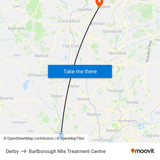 Derby to Barlborough Nhs Treatment Centre map