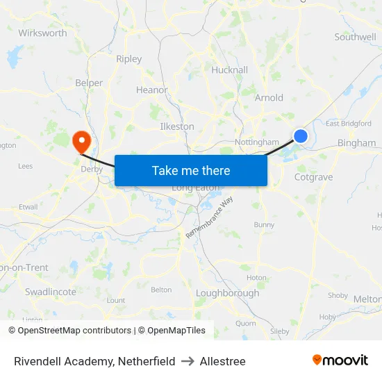 Rivendell Academy, Netherfield to Allestree map