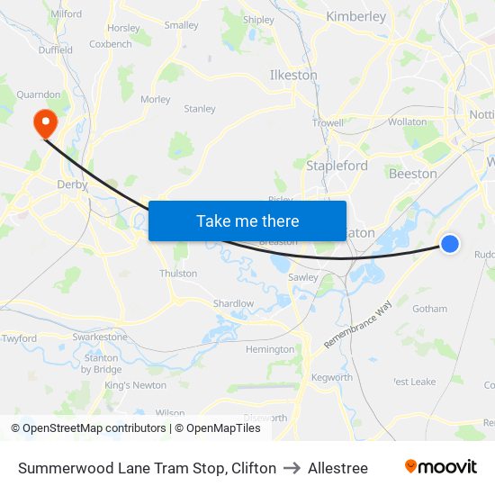 Summerwood Lane Tram Stop, Clifton to Allestree map