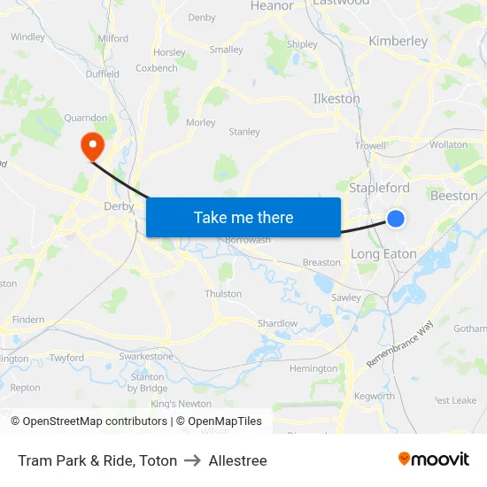 Tram Park & Ride, Toton to Allestree map