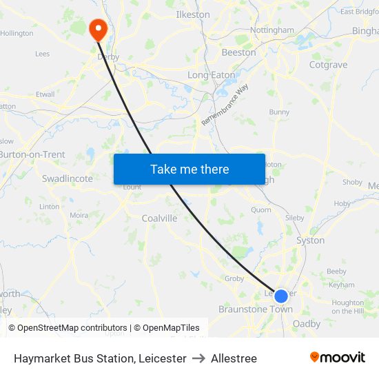 Haymarket Bus Station, Leicester to Allestree map