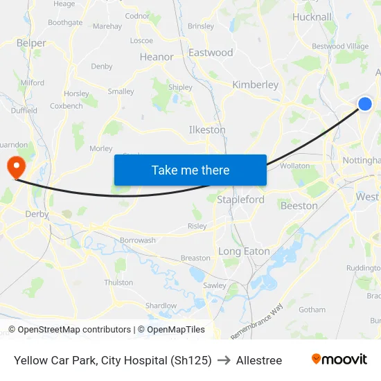 Yellow Car Park, City Hospital (Sh125) to Allestree map