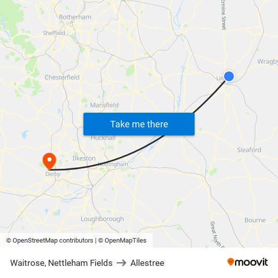 Waitrose, Nettleham Fields to Allestree map