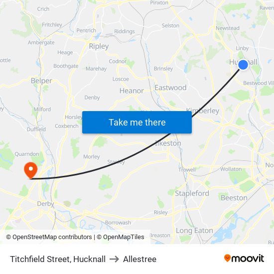 Titchfield Street, Hucknall to Allestree map