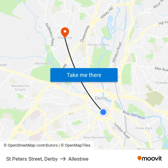 St Peters Street, Derby to Allestree map