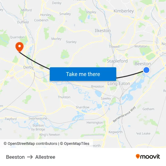 Beeston to Allestree map