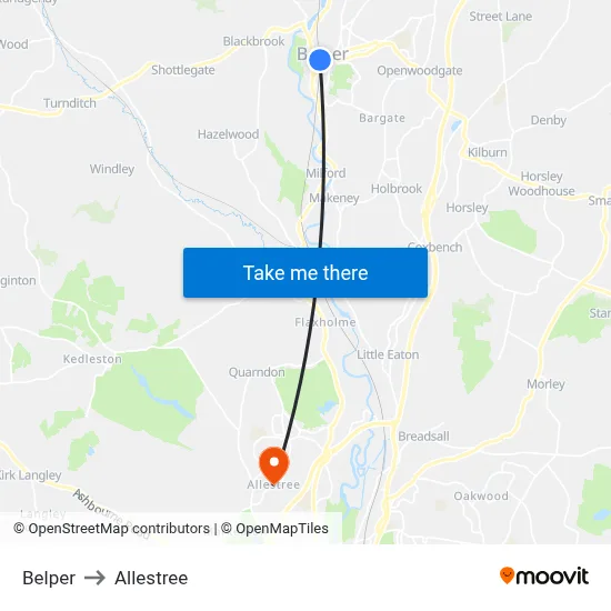 Belper to Allestree map