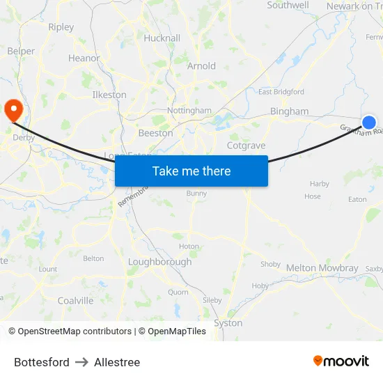 Bottesford to Allestree map