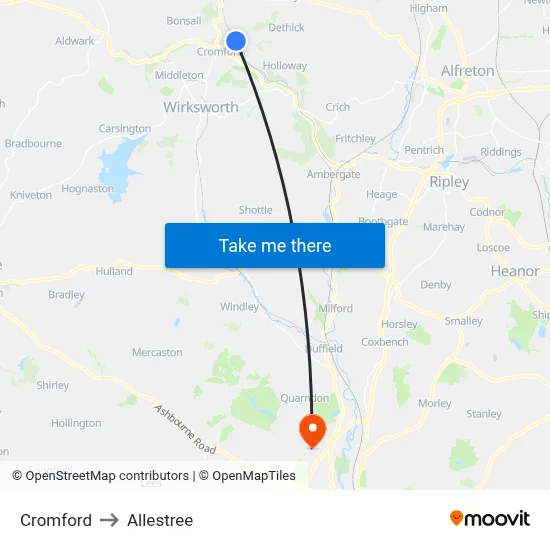 Cromford to Allestree map