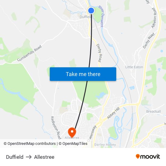 Duffield to Allestree map