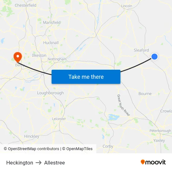 Heckington to Allestree map