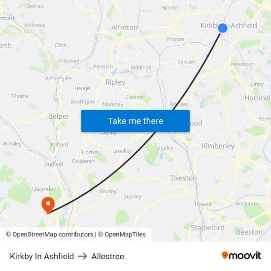 Kirkby In Ashfield to Allestree map