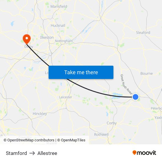 Stamford to Allestree map