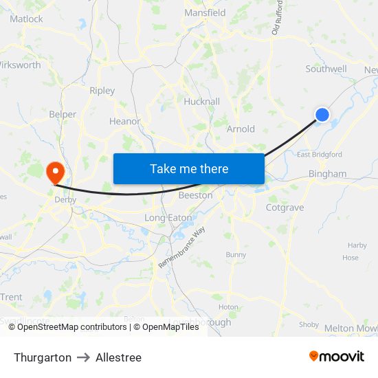 Thurgarton to Allestree map