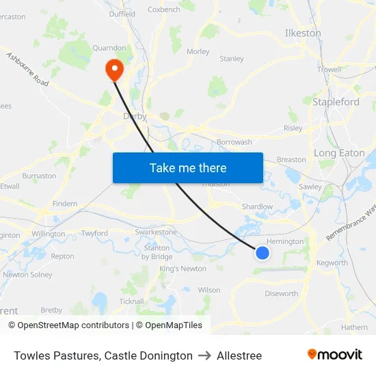 Towles Pastures, Castle Donington to Allestree map