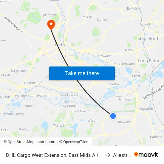 DHL Cargo West Extension, East Mids Airport to Allestree map