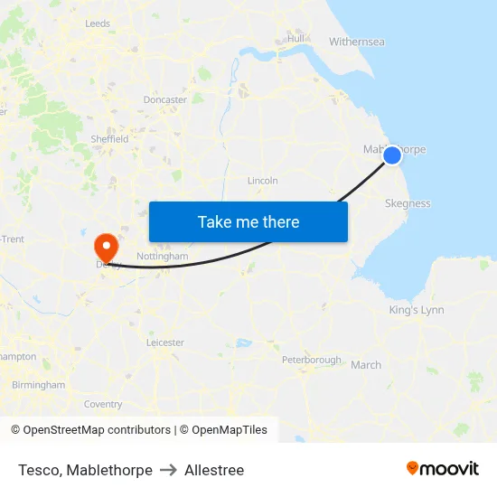 Tesco, Mablethorpe to Allestree map
