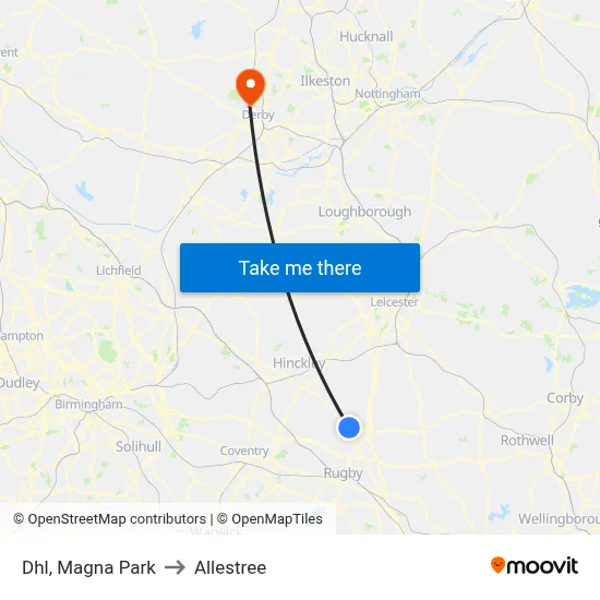 Dhl, Magna Park to Allestree map