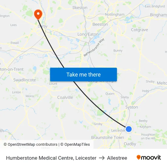 Humberstone Medical Centre, Leicester to Allestree map