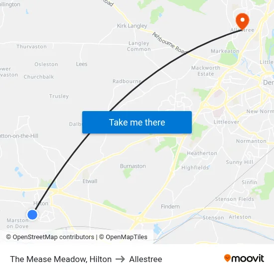 The Mease Meadow, Hilton to Allestree map