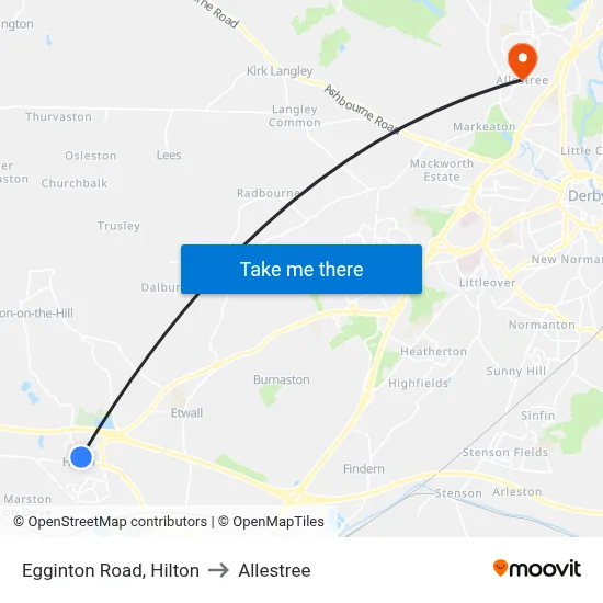 Egginton Road, Hilton to Allestree map