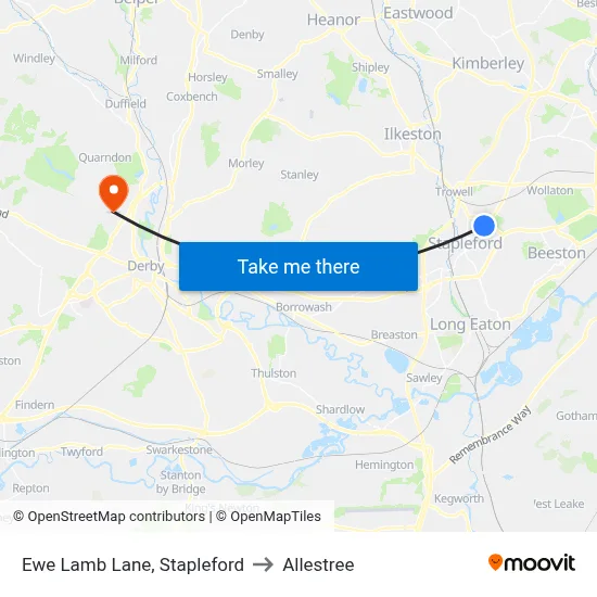 Ewe Lamb Lane, Stapleford to Allestree map