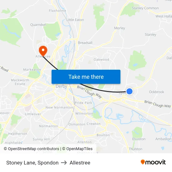 Stoney Lane, Spondon to Allestree map