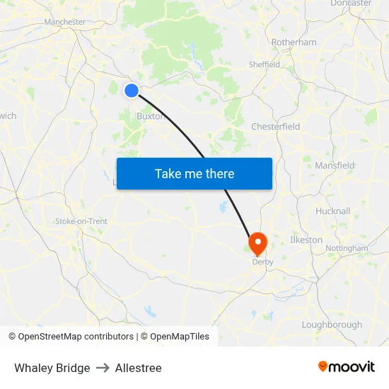 Whaley Bridge to Allestree map