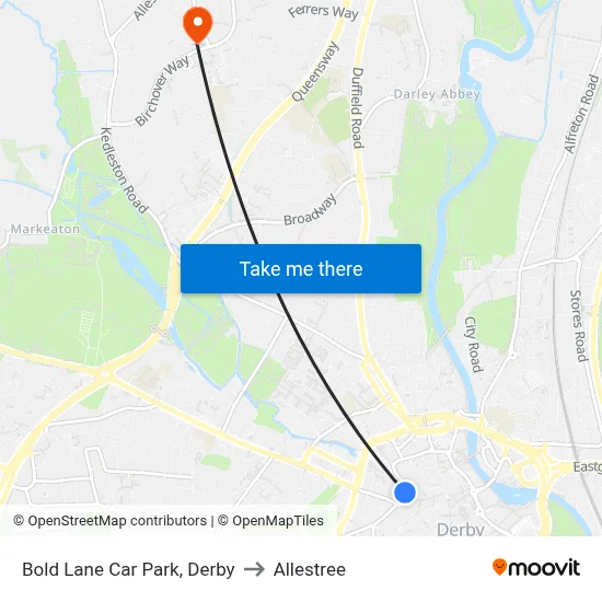 Bold Lane Car Park, Derby to Allestree map