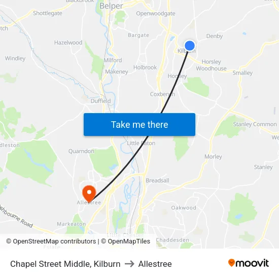 Chapel Street Middle, Kilburn to Allestree map