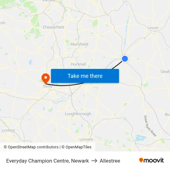 Everyday Champion Centre, Newark to Allestree map
