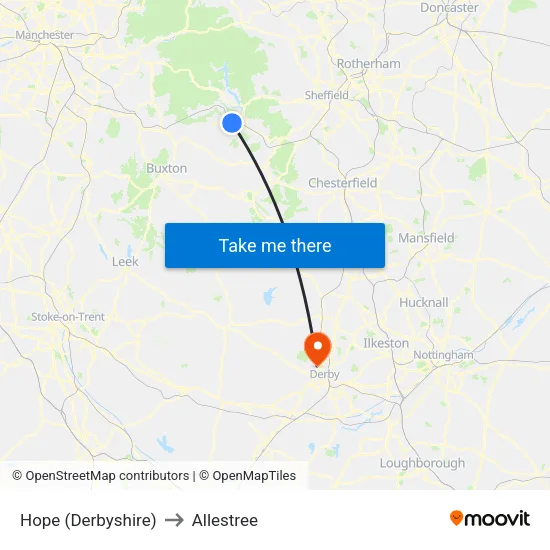 Hope (Derbyshire) to Allestree map