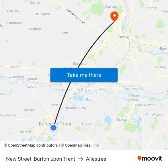 New Street, Burton upon Trent to Allestree map