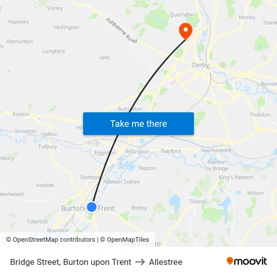 Bridge Street, Burton upon Trent to Allestree map