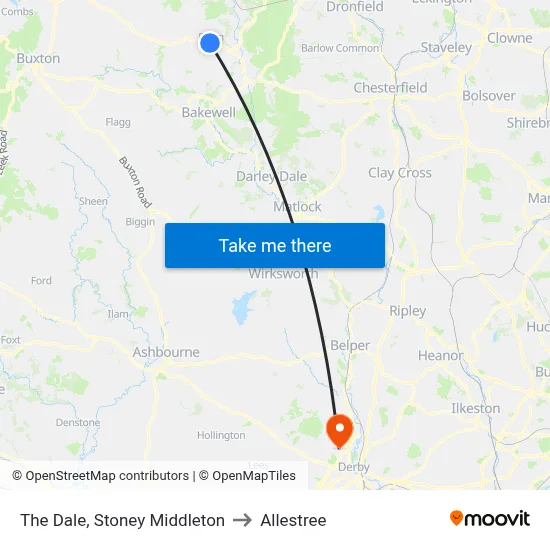 The Dale, Stoney Middleton to Allestree map