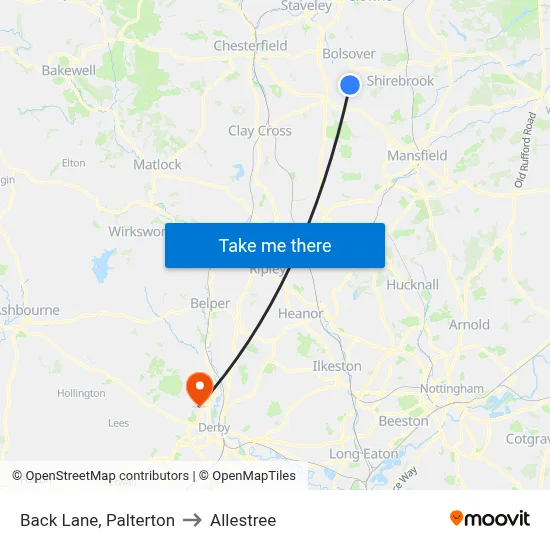 Back Lane, Palterton to Allestree map