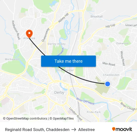 Reginald Road South, Chaddesden to Allestree map