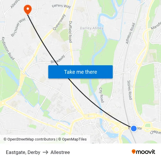 Eastgate, Derby to Allestree map