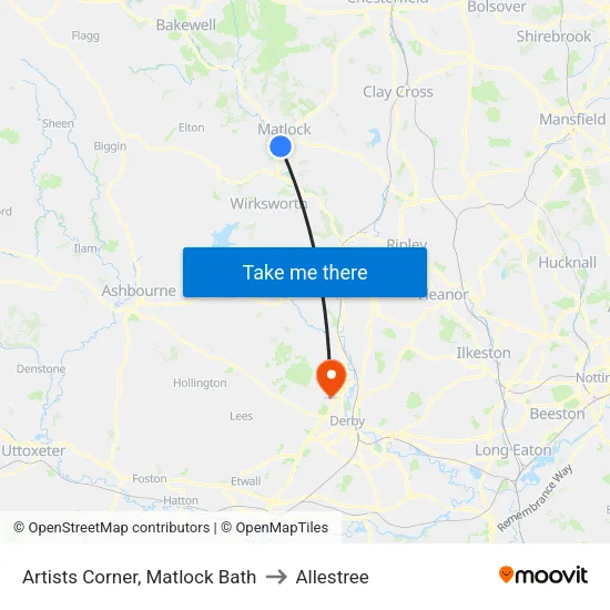 Artists Corner, Matlock Bath to Allestree map