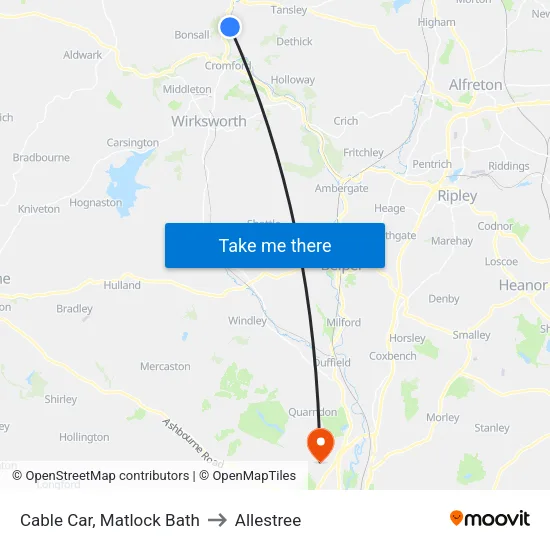 Cable Car, Matlock Bath to Allestree map