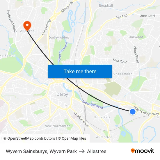 Wyvern Sainsburys, Wyvern Park to Allestree map