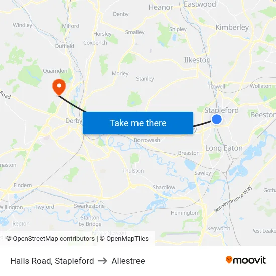 Halls Road, Stapleford to Allestree map