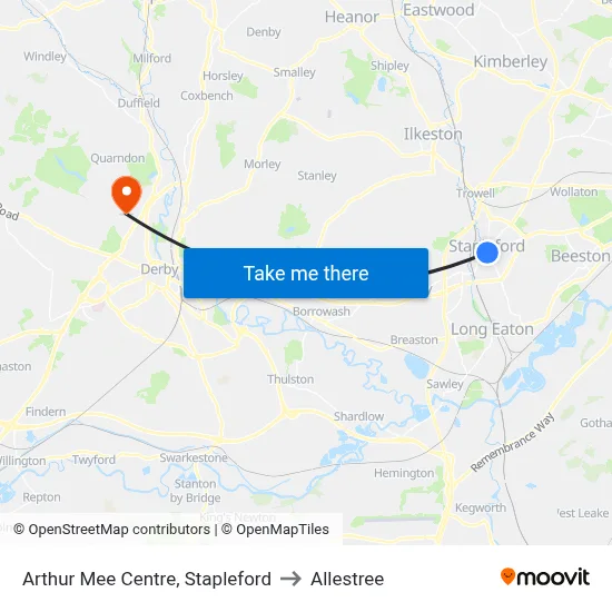 Arthur Mee Centre, Stapleford to Allestree map