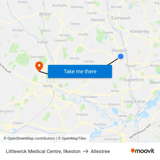 Littlewick Medical Centre, Ilkeston to Allestree map