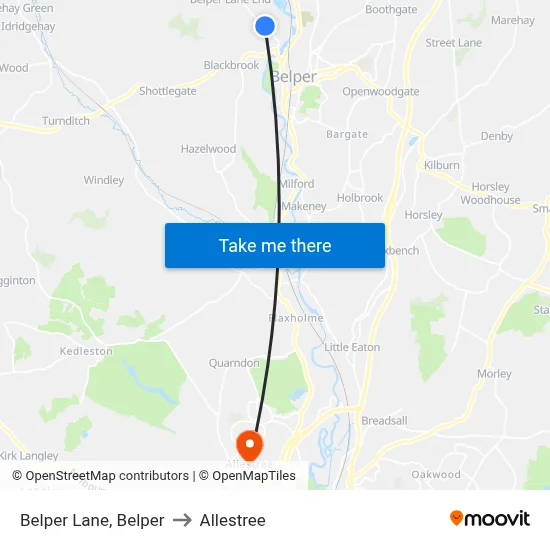 Belper Lane, Belper to Allestree map