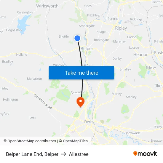 Belper Lane End, Belper to Allestree map
