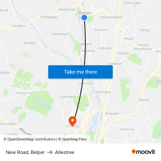 New Road, Belper to Allestree map